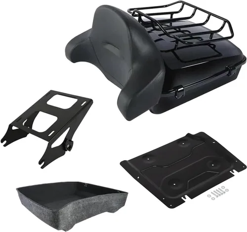 Vista 35 de Respaldo de Maletero de Equipaje King Tour Negro Brillante con Placa de Rack de Montaje Compatible con Harley Modelos Touring 2014-2025 Road Glide