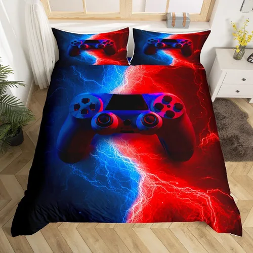 Vista 10 de Erosebridal - Ropa de cama para adolescentes y niños, estampado de control de videojuegos, funda de edredón tamaño individual, 2 piezas con 1 funda