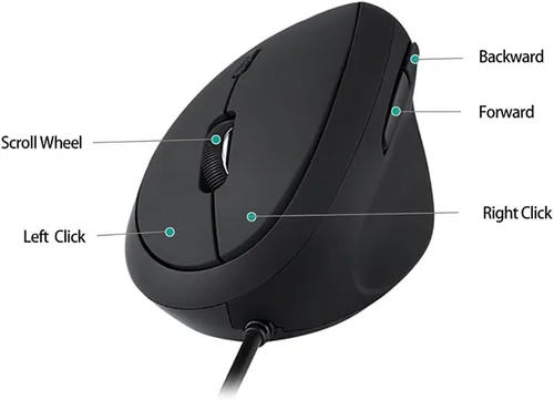 Vista 2 de Ratón ergonómico con cable, ratón vertical óptico con 3 ajustables 800/1200/1600, 6 botones USB ratón de computadora