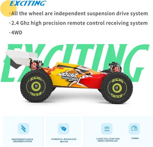 Vista 4 de GoolRC WLtoys 144010 - Autos RC sin escobillas para adultos, auto de control remoto a escala 1:14, carreras de alta velocidad, auto de deriva RC
