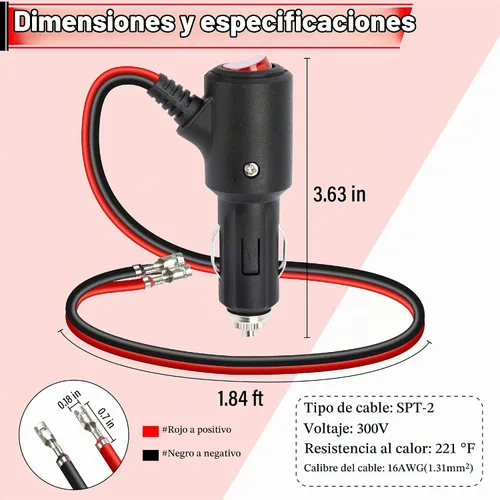 Vista 3 de BFXM Enchufe de encendedor de cigarrillos de 12 V con interruptor de encendido y apagado, adaptador de enchufe macho de repuesto automotriz de 16