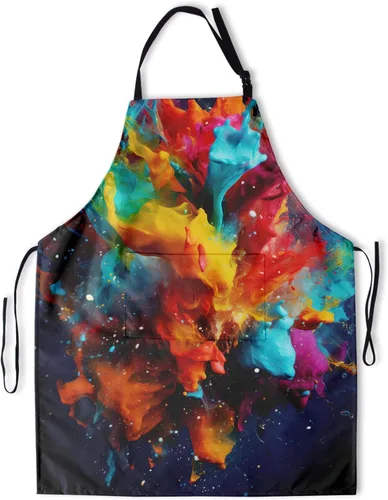 Vista 9 de Delantal impreso delantales de pintura de poliéster con bolsillo para cocinar cocina a la parrilla adultos