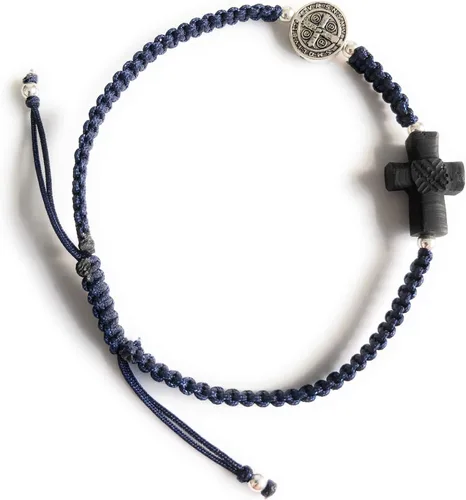 Vista 5 de Pulsera de protección de San Benito con cruz de Azabache real empoderada espiritual para hombre