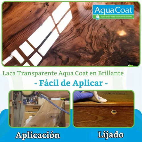 Vista 7 de Aqua Coat - Laca transparente con acabado brillante, a base de agua de primera calidad para madera y plástico, secado rápido, no se amarillea