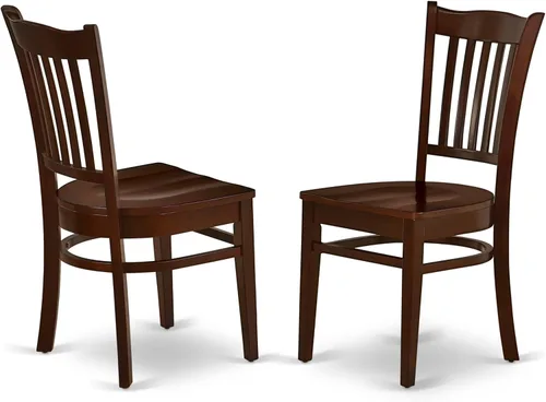 Vista 4 de East West Furniture ANGR3-MAH-W - Juego de comedor de 3 piezas para espacios pequeños que contiene una mesa de comedor redonda con pedestal y 2