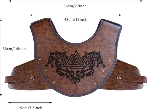 Vista 3 de HiiFeuer Fenrir Vegvisir - Armadura de pecho en relieve con cinturón ancho en relieve vikingo y brazalete retro nórdico, juego de disfraz