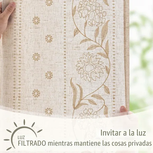 Vista 6 de jinchan Cortinas de lino floral marfil para sala de estar 84" pestaña