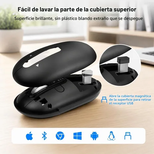 Vista 8 de Ratón Bluetooth inalámbrico, USB + BT × 2, Slim Pebble Multi Device Small Travel Ratones de viaje, Metal 4 Way Super Scrolling, ± 3000 DPI, 8