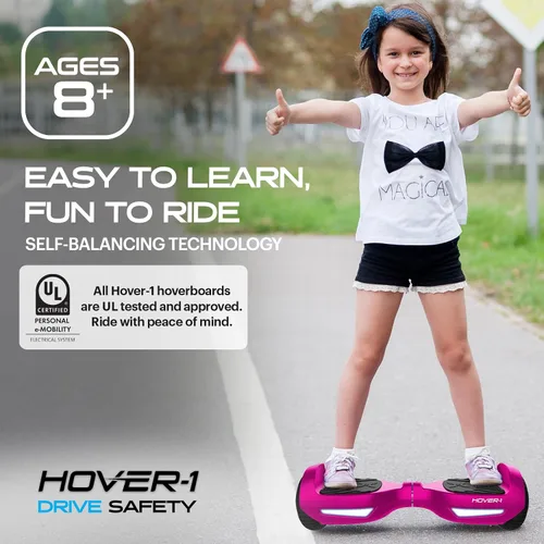 Vista 4 de Hover-1 Drive Hoverboard eléctrico Velocidad máxima de 11,3 km/h, autonomía de 4,8 km, batería de iones de litio de larga duración, 6 horas de Rosa