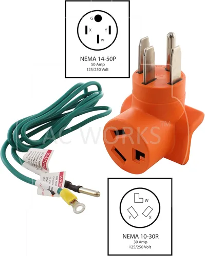 Vista 2 de AC WORKS™ [AD14501030] Enchufe de 4 clavijas 14-50P de 50 amperios a salida de secadora de 3 clavijas 10-30R