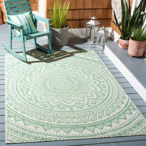 Vista 59 de SAFAVIEH Alfombra lavable al aire libre Courtyard Collection - 2'3" x 5', marfil y verde, no desprende pelusa y fácil limpieza, ideal para patio