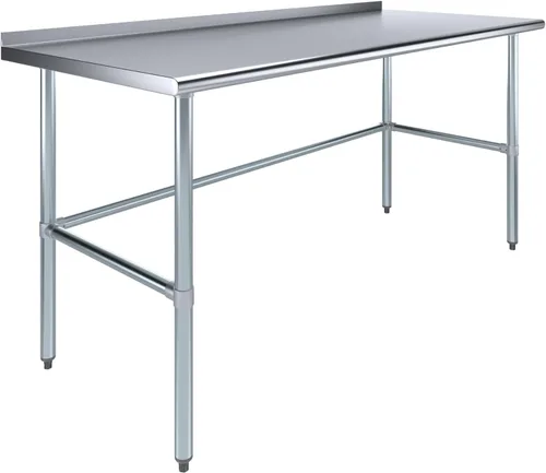 Vista 11 de Mesa de trabajo de acero inoxidable con base abierta y protector contra salpicaduras de 1.5 pulgadas, 14 x 48 pulgadas, certificado NSF, mesa