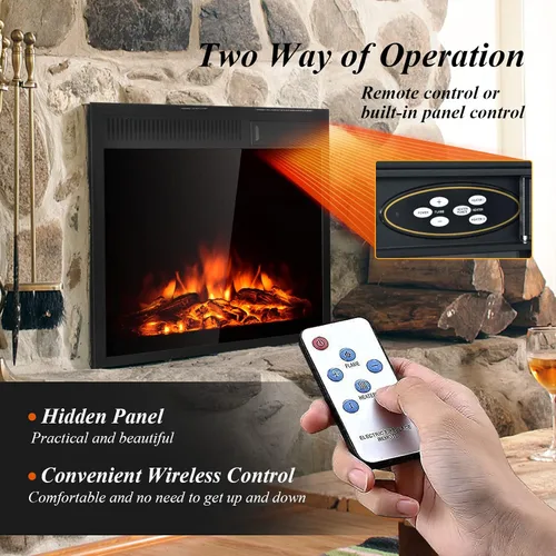 Vista 3 de COSTWAY Insertos de chimenea eléctrica de 22.5 pulgadas, chimenea decorativa empotrada de pared de 1500 W e independiente con control remoto, 7