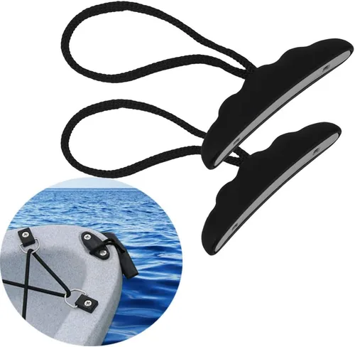 Vista 6 de Kit de transporte de asas de kayak, resistente, mango en T con cable para transporte de canoa, paquete de 2, color negro