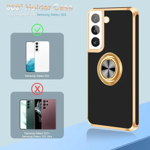 Vista 2 de Fingic Compatible con Samsung Galaxy S22 Funda con Soporte de Anillo, [Soporte de Anillo Giratorio 360° Magnético con Kickstand][Borde Dorado