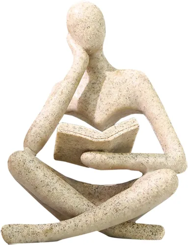 Vista 17 de Estatua de mujer de lectura, esculturas de pensador, adorno de arte abstracto, decoración de figura estética moderna, adecuada para el hogar, sala