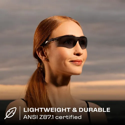 Vista 6 de NoCry Gafas de sol de seguridad para hombres y mujeres; gafas de seguridad tintadas oscuras con lentes antivaho y antiarañazos y estuche