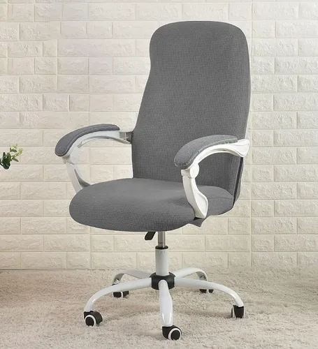 Vista 9 de LINGXIYA Funda elástica para silla de oficina, suave y cómoda, de tela de grano de maíz, resistente al agua, resistente a derrames, funda para silla