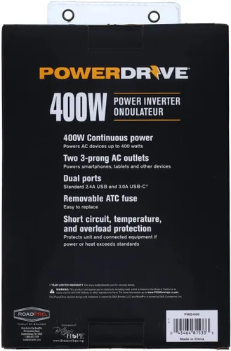 Vista 8 de PowerDrive PWD400 - Inversor de corriente de 400 vatios de 12 V CC a 110 V CA con 2 salidas y 2 puertos