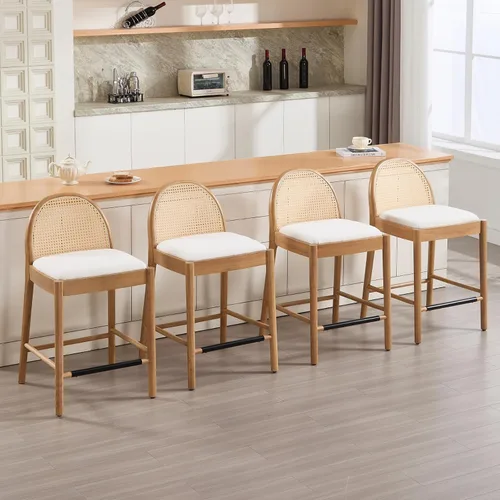 Vista 9 de HEAH-YO Taburetes de bar de ratán, juego de 2, taburetes de barra de 26 pulgadas de altura de mostrador con respaldos de ratán y patas de madera