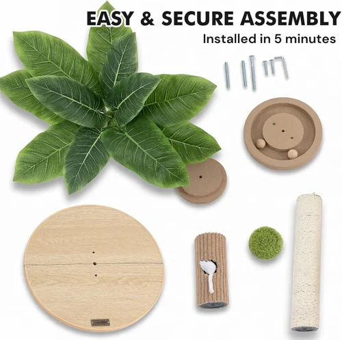 Vista 8 de WOOCHPET Rascador para gatos de interior de 35 pulgadas de alto, rascador de sisal para gatos con juguete de ratón y bolas de pista, base de madera