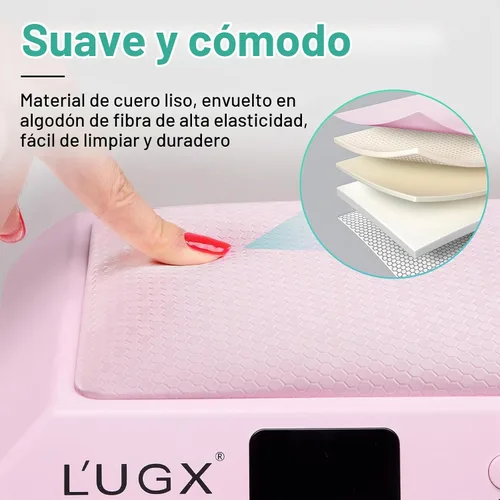 Vista 4 de L'UGX Lámpara de uñas profesional para secadora de esmalte de gel de 72 W, luces LED UV con almohada para reposabrazos y bandeja retráctil, perfecta