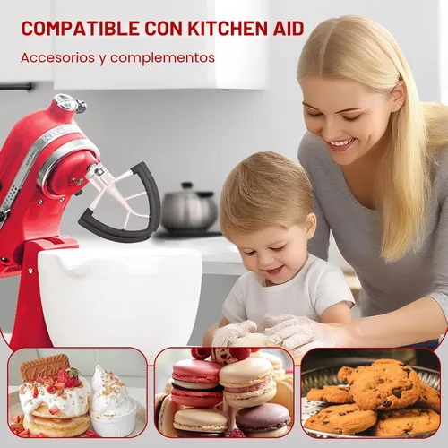 Vista 5 de Batidor de borde flexible para mezclador KitchenAid de cabeza inclinable de 4.5/5 cuartos de galón, accesorios de paleta de ayuda de cocina con Gris