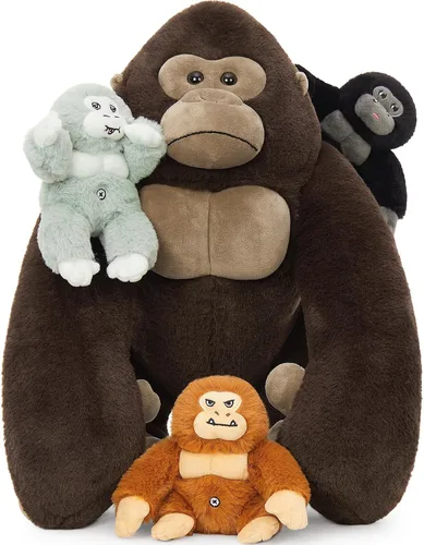 Vista 13 de MaoGoLan 4 animales de peluche de castor con tres bebés en el interior, regalo de felpa de castor gigante esponjoso de 17.7 pulgadas, divertidos