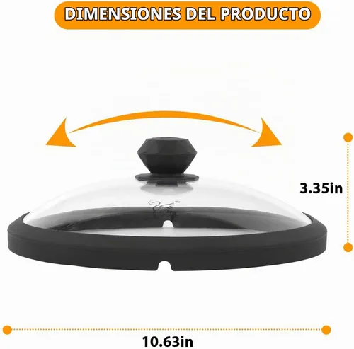 Vista 5 de Tapa de microondas de vidrio con protección contra salpicaduras con mangos de silicona anti-quemaduras y borde ventilado para cubrir ollas y platos