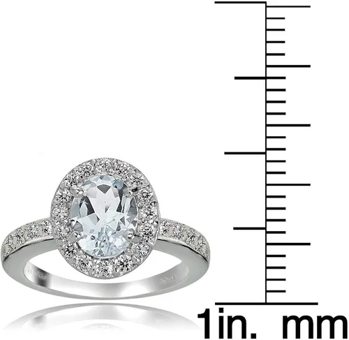 Vista 3 de Ice Gems Anillo de plata de ley con halo ovalado, aguamarina muy ligera y topacio blanco