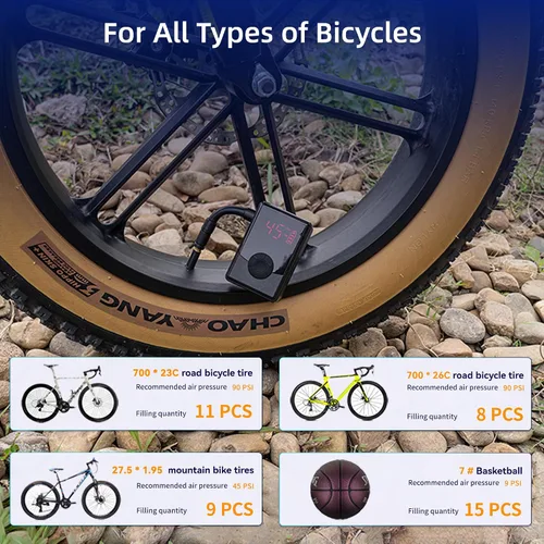 Vista 3 de Mini bomba de neumáticos de bicicleta con calibre, bomba eléctrica de bicicleta máxima de 130 PSI, mini bomba de aire de inflado rápido