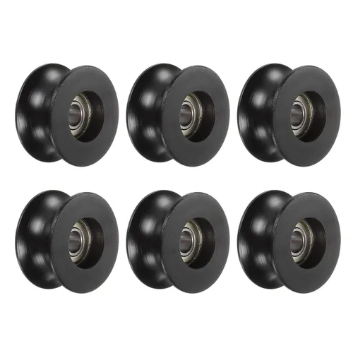 Vista 5 de uxcell 4 unids U tipo polea de ranura guía de nylon negro rodamiento 0.315x1.575x0.807 in U ranura rodillo rueda para puerta ventana o unidad