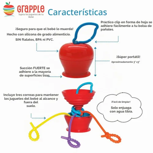 Vista 3 de Juguete de bebé con soporte de ventosa Grapple, para niños de 6 meses o más, Rojo