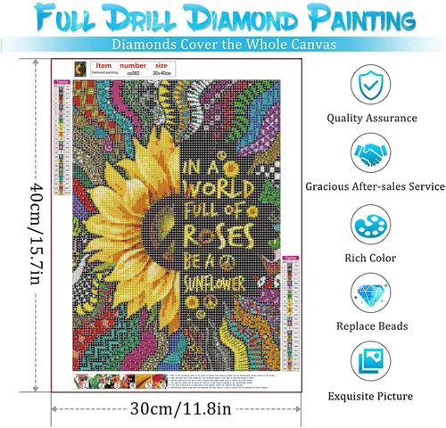 Vista 2 de PJOESL Kits de pintura de diamantes para adultos, arte de diamantes de girasol, bricolaje, 5D, taladro redondo completo, diamantes de imitación