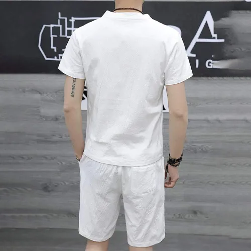 Vista 3 de MANTORS Chándal de verano para hombre, 2 piezas, ropa deportiva casual, camisa y pantalones cortos de manga corta