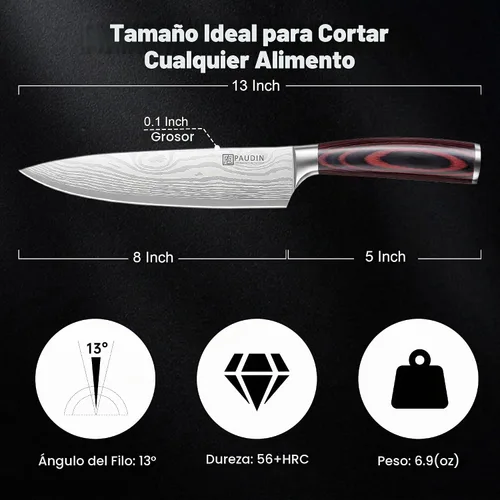 Vista 7 de PAUDIN Cuchillo de chef, cuchillo de cocina afilado de acero inoxidable de alto carbono de 8 pulgadas con mango ergonómico, caja de regalo