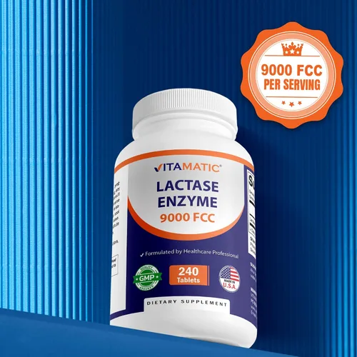 Vista 5 de Vitamatic Enzima de lactasa 9000 FCC 240 comprimidos - Caplets de alivio para la intolerancia a la lactosa