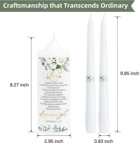 Vista 8 de Extrogif Unity - Juego de velas de boda, kit de ceremonia de 3 piezas con candelabros de cristal, pilar y velas cónicas para ceremonia de boda