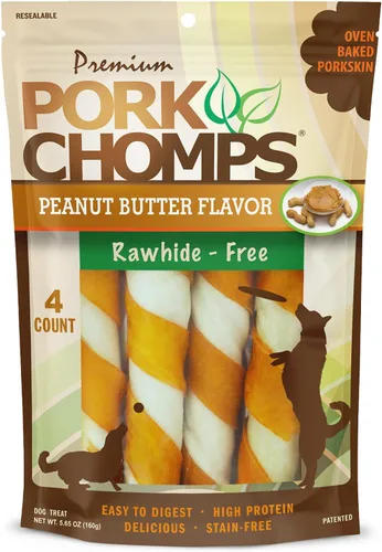 Vista 10 de Pork Chomps Masticables de piel de cerdo horneada para perros, giros de 6 pulgadas, sabores surtidos, 12 unidades Horneado con piel de cerdo real