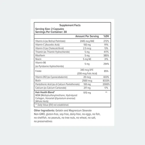 Vista 6 de Multivitaminas para el cabello de biotina, 2500 mcg de biotina con colágeno, 60 cápsulas, suministro para 30 días