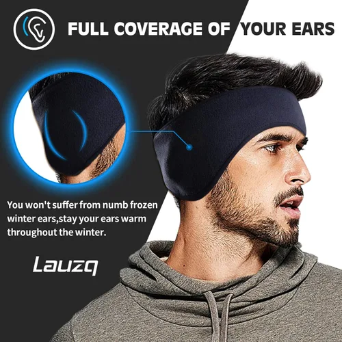 Vista 2 de Lauzq Invierno de forro polar calentadores de orejas para hombres, mujeres, niños, esquí, correr, ciclismo