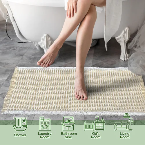 Vista 2 de ZALL - Tapete de baño de punto gofre beige, súper absorbente, antideslizante, color crema, 18 x 30 pulgadas, lavable a máquina, ultra suave