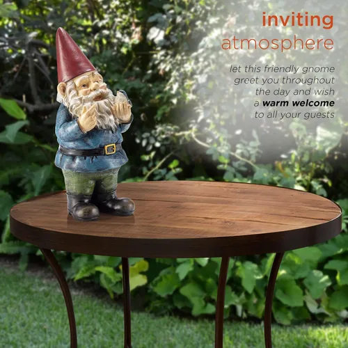 Vista 12 de Grayson Gnomo de jardín con adorno de pájaro, Jardín, S, Rojo