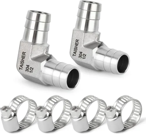Vista 68 de TAISHER 1 PIEZA Accesorio de Manguera Codo de Acero Inoxidable 304 de 90 Grados - Púa de 1" x Púa de 1" para Combustible/Aire/Líquido/Gas con 2