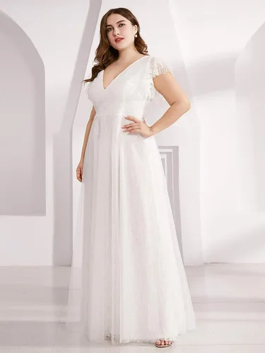 Vista 3 de Ever-Pretty Plus Women's Double V-Neck Floral Lace Plus Size Evening Dress 00857
