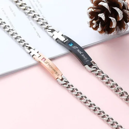 Vista 4 de redrain Juego de 2 pulseras ajustables para parejas, para él o ella, para aniversario, cumpleaños, día de San Valentín, regalos de Navidad