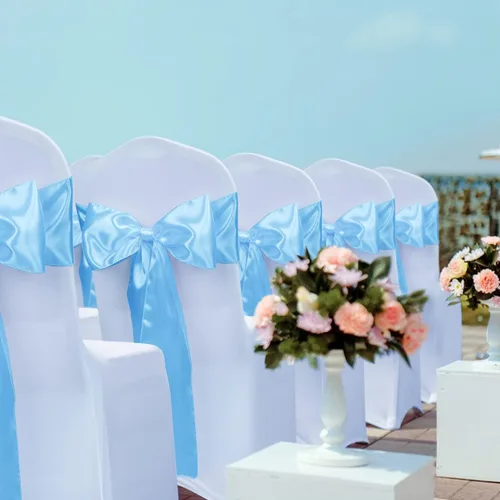 Vista 2 de Babenest Bandas de satén para silla, 50 lazos mejorados para silla, lazos para bodas, banquetes, fiestas, Pascua, Navidad, baby shower, decoración