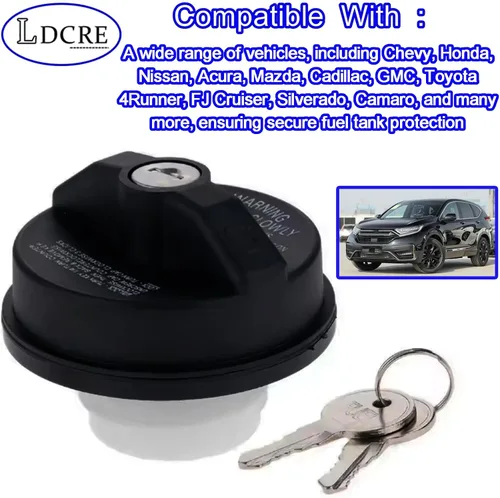 Vista 4 de Tapa de gas de bloqueo con 2 llaves, compatible con vehículos Chevy Honda Nissan Acura Mazda Cadillac GMC 4Runner FJ Cruiser Silverado Camaro y más