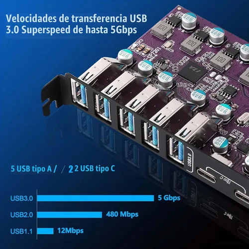 Vista 2 de Tarjeta de expansión PCIe a USB 3.0 de 7 puertos