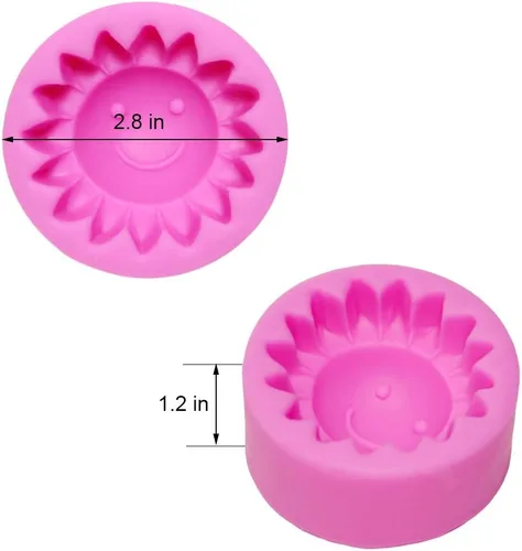 Vista 2 de Molde de silicona para jabón de cara sonriente del sol, molde de caramelo de chocolate con flores de sol, herramienta de decoración de pasteles